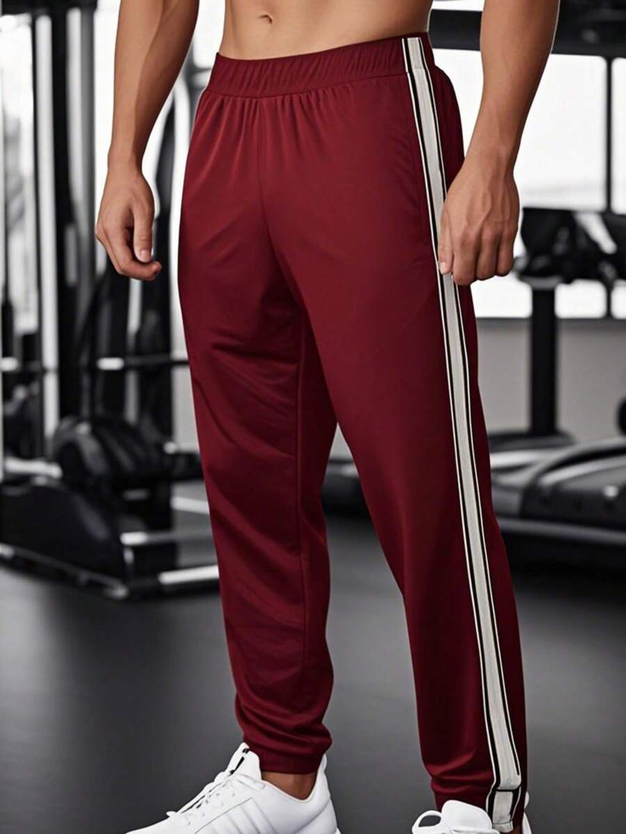 男士2025春夏新款休闲健身/跑步运动裤 - 酒紅色 - 查看 1
