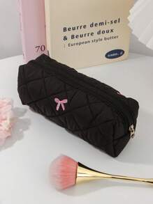 1Pc/Set Pink Bow Embroidered Quilted Makeup Bag Sets, Cute Macaron Color Large Capacity Cosmetic Bag, Lightweight Fluffy Filling Toiletries Bag For Travel Storage,Daily Use. For School Cosmetic Bag Back To School Supplies Cosmetic Storage School Stuff Bag Organizer Room Stuff Travel Essentials Make Up Bag Holiday Essentials Dorm Essentials Daily Commute Essentials Makeup Bags Makeup Pouch Makeup Organizer Cosmetic Bag Holiday Winter