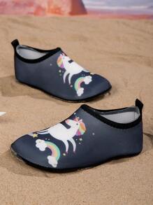 Girls' Unicorn Printed Comfortable Casual Swimming/Water Shoes For Summer - Navy Blue - View 5