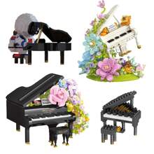 Piano Unsterbliche Blume Bauklötze Set, kreative musikalische Instrumenten Modell Kollektion, kleine Bauklötze Piano Serie Modell, Heim Schreibtisch Deko Geschenk für Mädchen Feiertag/Geburtstag, geeignet für fantasievolles Bauen und Ausstellen, ohne Beleuchtung - Verschiedenfarbig - Übersicht 3