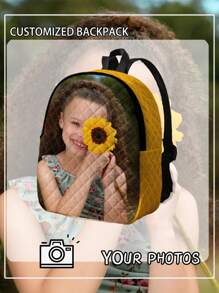 1pc Customizable Diamond-Patterned Backpack, Suitable For Children And Teenagers. Can Be Customized With Your Own Unique Design, Such As Printing Photos Of Yourself, Siblings Or Friends As A Giftback To School Winter Gift Ideas Boy Girl Valentine's Day - Multicolor - View 2