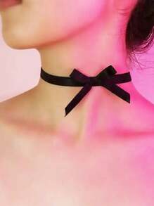 1pc Women Cute Bow Neck Ring,Adjustable Elastic Necklace,Pure Desire Cute Style Decoration Accessories