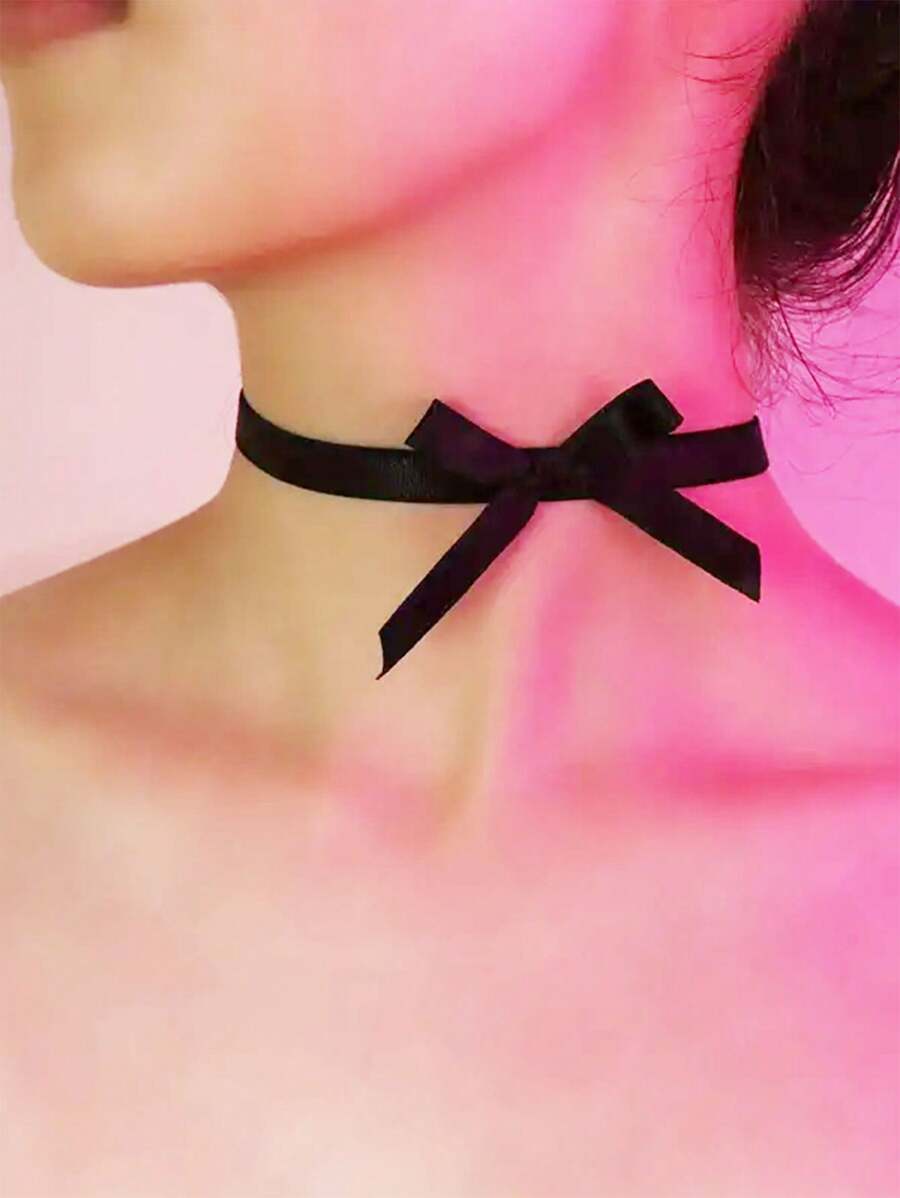 1pc Women Cute Bow Neck Ring,Adjustable Elastic Necklace,Pure Desire Cute Style Decoration Accessories