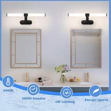 Luz de espejo LED para el baño - Luz de pared para baño negra 40/60CM Lámpara de pared para baño 6W Moderna resistente al agua IP44 Luz de pared blanco neutro 4000K, adecuada para sótanos, cocinas y armarios de baño.