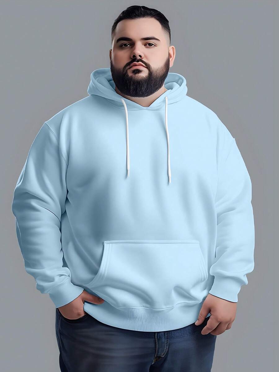 Men's Plus Size Sweatshirt Hood Premium Mesh Cold Weather Blouse Basic Cotton Flannel Coat Various Colors - Baby Blue - View 1