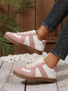 Women's German Style Casual Sports Shoes, Lightweight & Comfortable, Non-Slip Rubber Sole, Lace-Up, Suitable For All Seasons - Pink - View 4