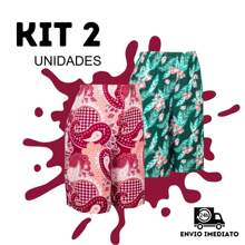 Bermudas de Senhora microfibra Poliéster confortável kit 02 fresquinho casual de malha estampada - Multicolorido - Visão 1