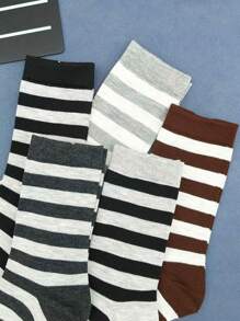5-Pack Men's Crew Socks, Fashionable Stripe & Zebra Pattern, Casual & Formal Wear, Tall High-Waist Style - Multicolor - View 5