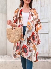 花卉印花蝙蝠袖和服夏季休闲度假 - 彩色 - 查看 2