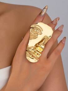1 Pc Golden Color Face Mask Statement Ring For Women Abstract Art Sculpture Rings Jewelry - Gold - View 1