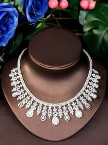 1 set de bijoux décoratifs de feuilles en zircone cubique doux, convient pour le port de mariage des femmes