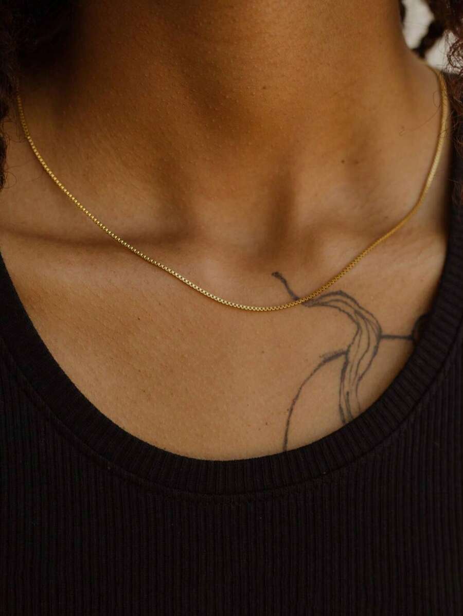 1pc 45+5cm Women Stainless Steel Elegant Gold Color Box Chain Necklace For Daily Wear Women - Necklace - View 1