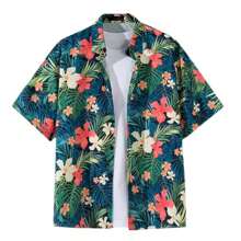 Camisa Hawaiana De Manga Corta Con Estampado Con Botones - Verde - Ver 2