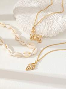 3 Pcs Summer Boho Necklaces Set Hand Braided Shell Necklace Sea Beach Style Crab Pendant Necklace Summer Vacation Bohemia Jewellery Accessories - Multicolor - View 2