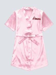 1pc Personalized Children Satin Long Robe, Customized With Embroidered Letter/Name, Functional Casual, Breathable, Sleepwear, Bathing, Elastic, Homeware, Cooling, Comfortable, Suitable For Wedding Flower Girl, Kids, Girls, Spa Birthday Party,Multi-Functional,Ornamental,Letter,Stylish,Modern,Colorful,Cute,Adorable,Casual,Custom,Personalised,Unique,Customized,Ideal Gifts For Him,Ideal Gifts For Her,Kids,Gala Night,Travel, School - Multicolor - View 27