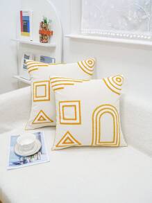 1pc Canvas Geometric Patterns Embroidery Cushion Pillow Case, Multi-Size Multi-Room Decoration Universal, Machine Washable, Closed Zipper, No Pillow Core Pillows Bedding Bed Home Decor Bedroom Decor Cushion Covers Cushion Cover Cushions