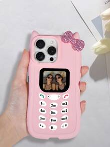 1pc Customized Cell Phone Graphic Case With Cat Ears, Rhinestones & Bow Decor, Compatible With Apple 16 Pro Max/16 Pro/16/15 Pro Max/15 Pro/15, Suitable Gift For Young Girls And Friends,2025phonecase - Pink - View 3