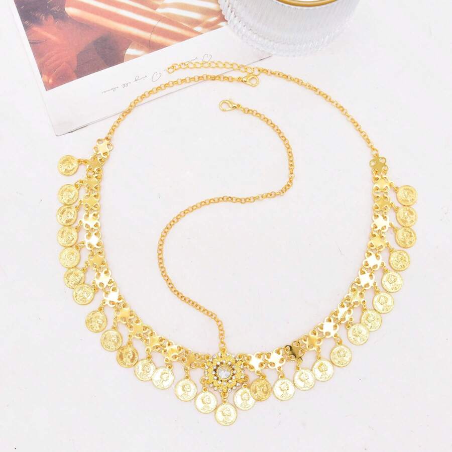 1pc Faux Crystal Coin Tassel Headpiece, Hair Accessory Suitable For Women Party & Daily Wear - F-1187 Gold - View 1