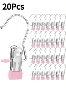 20Pcs/10Pcs/5Pcs Simple Stainless Steel Hook Clip, Multifunctional Single Hook Clip For Pants, Skirts, Drying Windproof Hook Clip, Household Space Saving Organizer For Bedroom, Closet, Wardrobe, Home, Dorm
