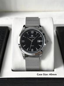 PABLO RAEZ 1pc Men's Watch Premium New Original Charming Luxury Stainless Steel Metal Mesh Bracelet Chain 50M Waterproof Simple Calendar Dial Men's Vintage Silver Watch Elegant Diamond Casual Fashion Quartz Watch Black Dial High-End Business Watch For Work/Party Decoration Men's Formal Watch Teacher Gift Time Father Or Male Friend Birthday Graduation Wedding Gift - one-size - View 5