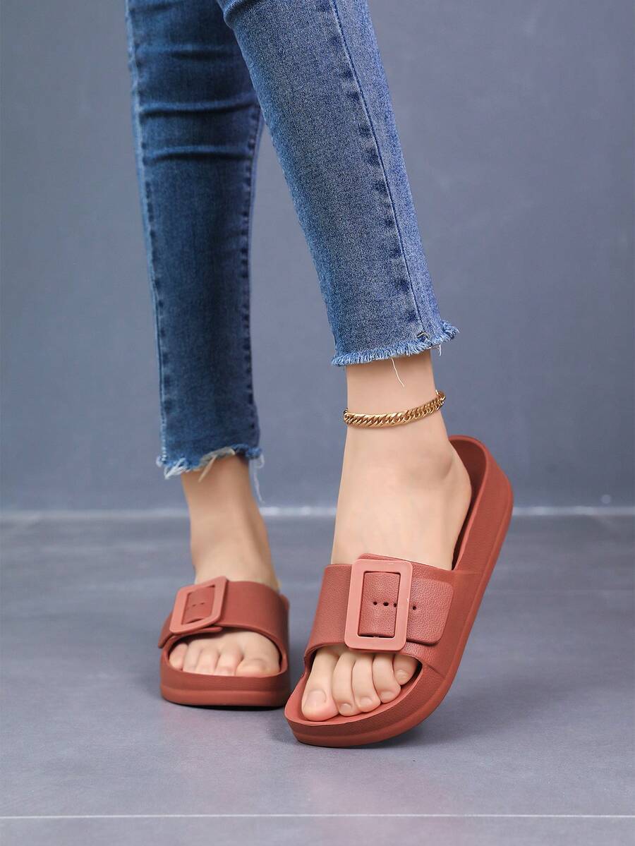 2025新款时尚EVA厚底休闲一脚蹬高跟系带凉鞋 - 酒紅色 - 查看 1