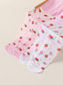 2 Pairs Of Kids' Tights,Thin & Breathable Silk Stockings Girls' Pantyhose, Sweet Strawberry Pattern Tights, Babys/Kids/Teens Tights,Suitable For Daily Wear