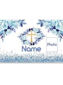 1 pieza Tela de fondo personalizable para fotografía de bautizo con nombre y foto de bebé, telón de fondo bendición de Dios para fiesta de