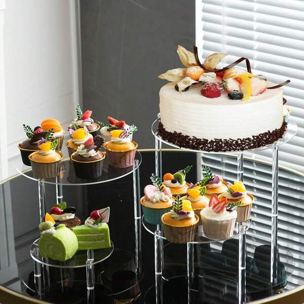 3 Pcs Acrylic Cake Stands, Round Cupcake Holder For Dessert Table, Party Display Stand Serving Platter For Weddings, Birthday, Bachelor Parties, Candy Bar, Pizza Risers Stand Dessert Table Display Set For Baby Shower Tea Party, Buffet Risers For Display For Food