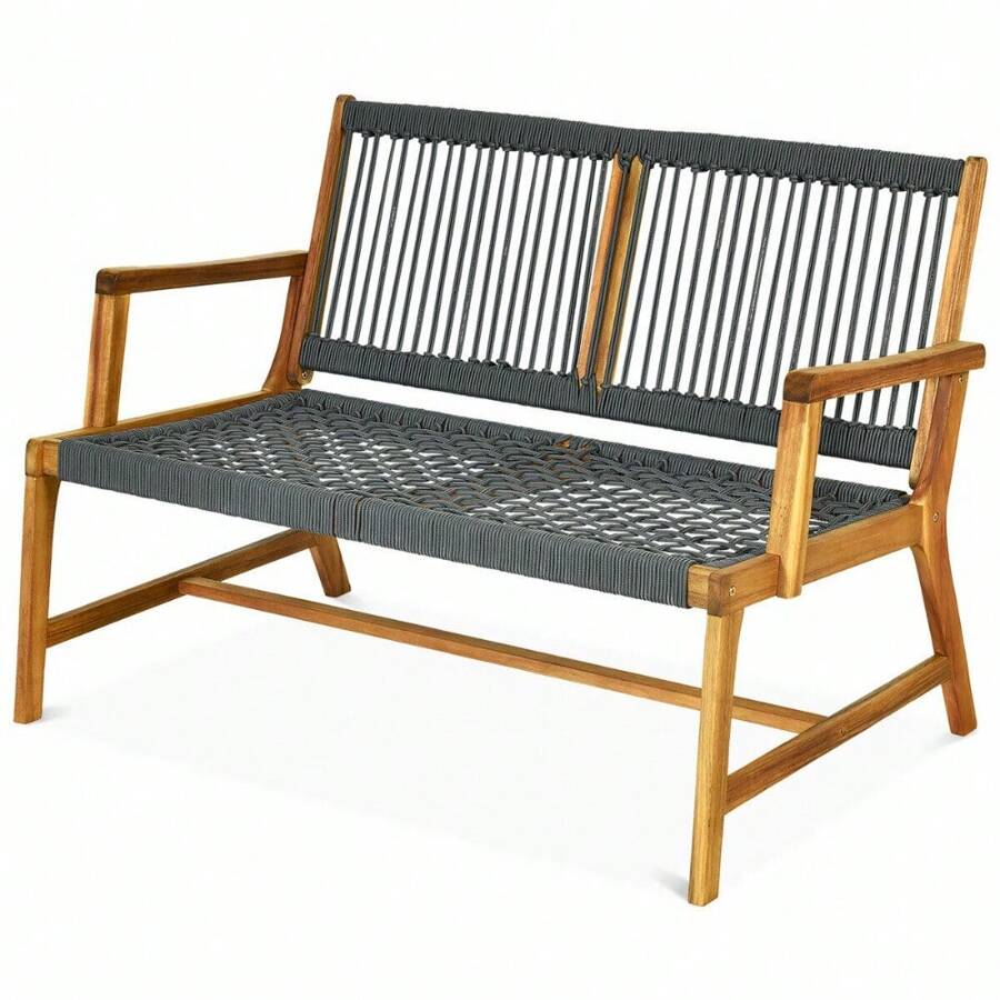 2-Person Patio Acacia Wood Bench Loveseat Chair Porch Garden Yard Deck Furniture - 1 - 查看 1