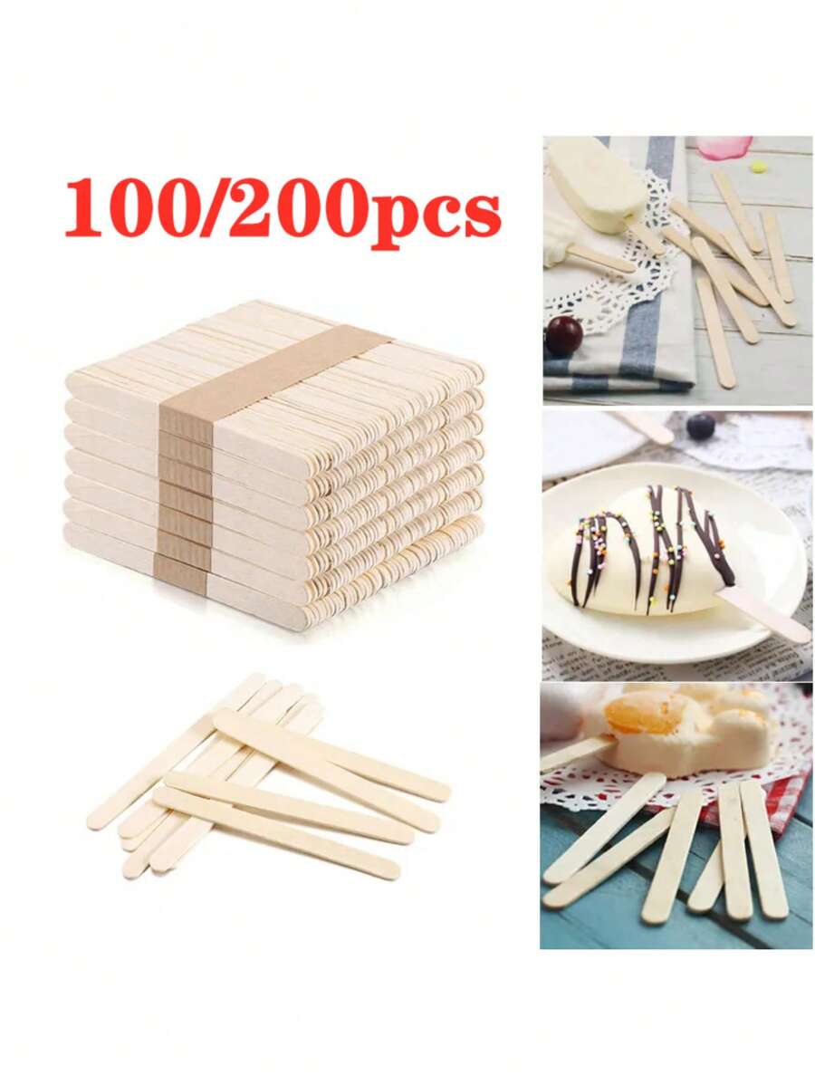 300/200支木制冰棍棒 - 天然木制冰棍棒工艺棒，这些冰淇淋棒可用于制作冰淇淋、冰块、棒棒糖和蛋糕。此外，还有蜡棒、DIY木制工艺棒、木钉、压舌板、冰棍棒和冰棍配件可供选择。 - 彩色 - 查看 1