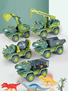 1 Set Dinosaur Transport Engineering Truck, Tyrannosaurus Rex Toy Car, Dinosaur Game Set, Compartment Can Be Stored, Featuring Simulated Dinosaurs ( Random), Dinosaur Eggs, Trees, And Maps - Multicolor - View 5