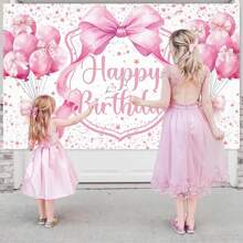 1 tấm banner nền nơ hồng mừng sinh nhật, thích hợp để trang trí tiệc sinh nhật, trang trí tiệc độc thân - Nhiều màu - Xem 5