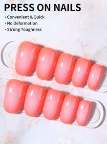 24片短椭圆渐变亚克力美甲贴片套装，中号，包含1片果冻胶和1把指甲锉，适合女性和女孩日常DIY、工作、学习和派对使用。