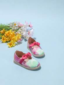 Girls Embroidered Elastic Strap Bow Decor Flat Casual Shoes - Multicolor - View 2