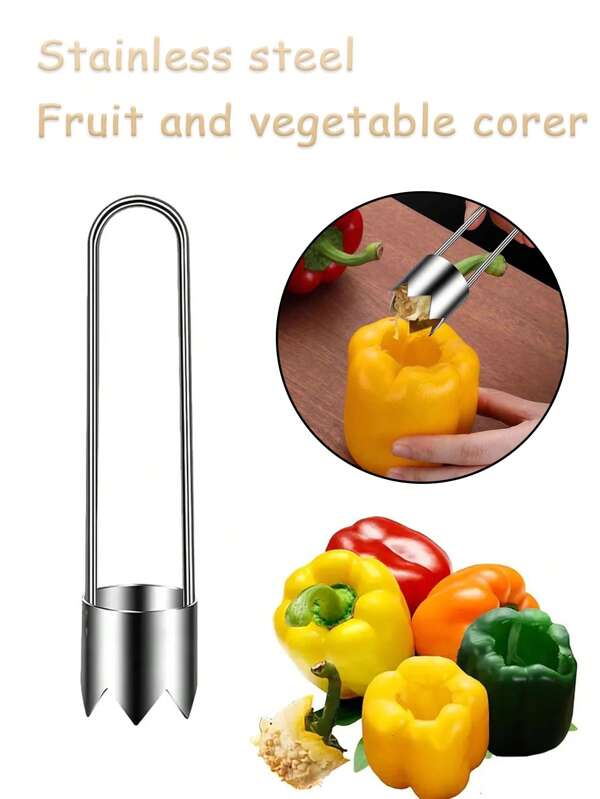 1pc-4pcs Stainless Steel Fruit And Vegetable Core Remover, Red Pepper Seeds Remover, Apple, Pear, Tomato, Pepper Core Removal Kitchen Tool - Durable And Easy To Use
