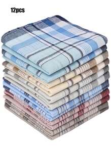 12 件男士手帕 - 柔软优雅的几何格子图案，百搭颜色适合婚礼、舞会、派对、父亲节、圣帕特里克节礼物、所有季节 - 彩色 - 查看 1