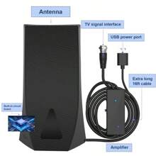 4K 1080P 高清电视天线，室内/室外/车载数字电视天线，带信号放大器，适用于卧室、客厅（购买前请确认当地信号覆盖情况，不适用于数字电视，需要机顶盒，使用时请避开厚墙区域） - 黑色 - 查看 3