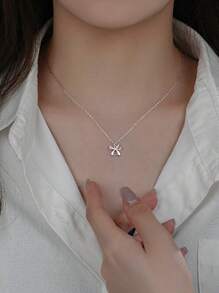 1st Elegante Dame Sieraden Strik Hanger Ketting, 925 Sterling Zilver, Veelzijdig, Sierlijk, Geschikt Voor Dagelijks Gebruik, Feesten En Verjaardagscadeaus