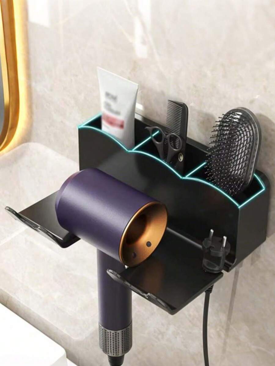 1 件，壁挂式吹风机架，免钻马桶架和浴室收纳架，浴室吹风机收纳架，免钻浴室放置架，墙壁收纳支架，壁挂式吹风机挂架 - 彩色 - 查看 1