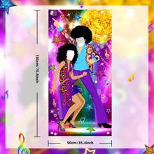 2D Door Banner Retro Disco Party Banner With Cut Out Faces - Polyester 70s Theme Photobooth Backdrop, Gems Design, Multi-Purpose Decor, No Power Needed