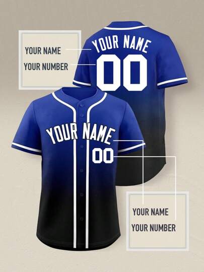 Maillot de baseball personnalisé avec nom et numéro, transfert de chaleur léger | Top d'entraînement personnalisé à manches courtes et boutonnage pour hommes | Chemise de sport athlétique