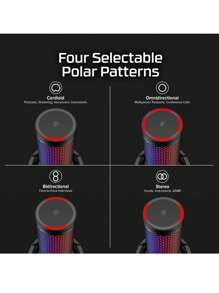 原装全新 HyperX QuadCast 2s USB 麦克风，适用于游戏直播和播客，带板载控制 LED 照明可拆卸 - 黑色 - 查看 5