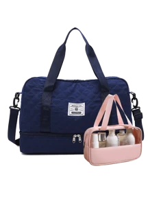 2pcs/Set Lingge Fashionable Short Distance Travel Bag Set, Travel Fitness Bag+Wash Bag, Short-Term Travel Bag, Swimming Yoga Fitness Bag, Multifunctional Multi Pocket Shoe Bag, Oxford Cloth Material, Waterproof Dry Wet Separation Holiday Essentials Holiday Travel Essentials Travel Accessories - Multicolor - View 13