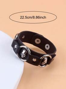 朋克风格哥特式嘻哈铆钉 PU 皮革手链，适合女性日常佩戴、节日、派对、音乐会、情人节礼物 - 黑色 - 查看 2