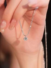 2pcs JinJynHao Women's Minimalist Copper Shiny Starry Sky Twist Necklace & Cubic Zirconia Pendant Necklace, Elegant Gift For Ladies, Suitable For Casual Wear, Graduation, Mother's Day, Fashion Jewelry In Silver & Gold