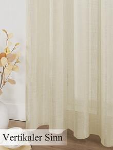 VEHEDE 2pcs Set Milky White Tiger Linen Semi-Sheer Curtains, Suitable For Living Room; Linen Texture Embroidered Curtains, Suitable For Bedroom - Beige & White - View 2