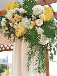 28pcs Artificial Tropical Turtle Leaf - 9 Different Sizes Of Green Faux Palm Leaves And Stems, Suitable For Wedding, Birthday Party, Luau Hawaiian Hula Party Tabletop Decor, Fake Plants - Multicolor - View 7