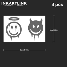 INKARTLINK 3件套创新纹身贴纸，半永久纹身贴纸，黑白笑脸，逼真纹身贴纸，可移除纹身贴纸，防水，外观逼真，小众设计，果汁纹身贴纸，植物纹身贴纸，素描风格 - 黑色 - 查看 5