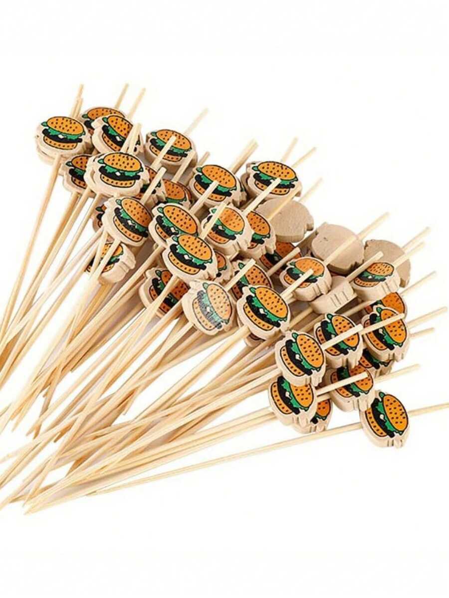 100pcs Toothpicks For Appetizers,Hamburger Pattern Bamboo Toothpicks Hamburger Picks, 4.7 Inch Bamboo Picks Skewers Fruit Sticks, Fancy Toothpicks For Breakfast Sandwiches Hamburger Fruit And Parties Events