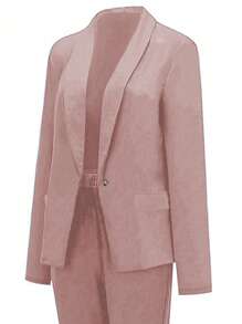Women Solid Color Casual Long Sleeve Jacket And Pants Suit Set - Dusty Pink - View 4